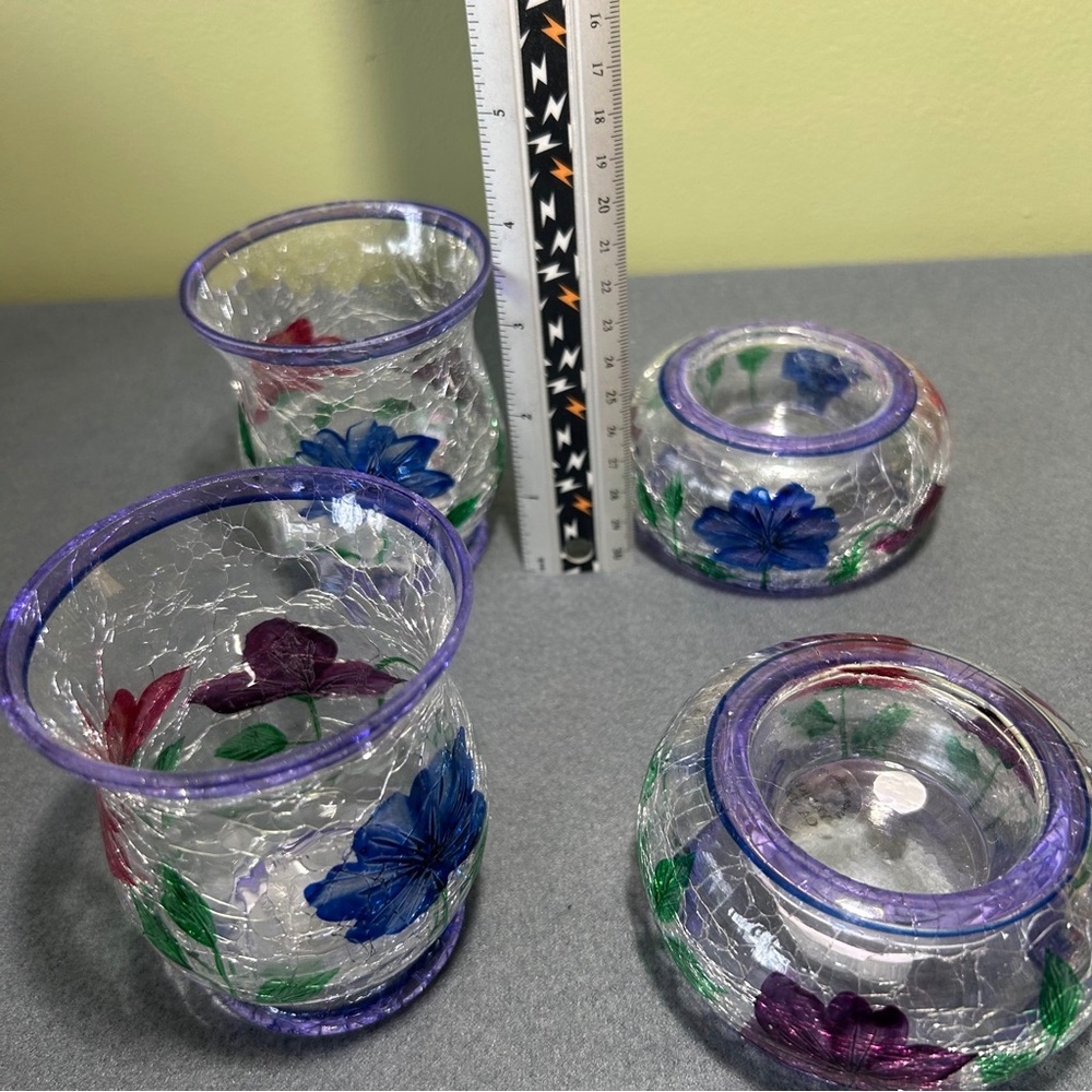 Yankee Candle Floral Purple Floral Crackle Glass Votive Holder 3" - Picture 6 of 6